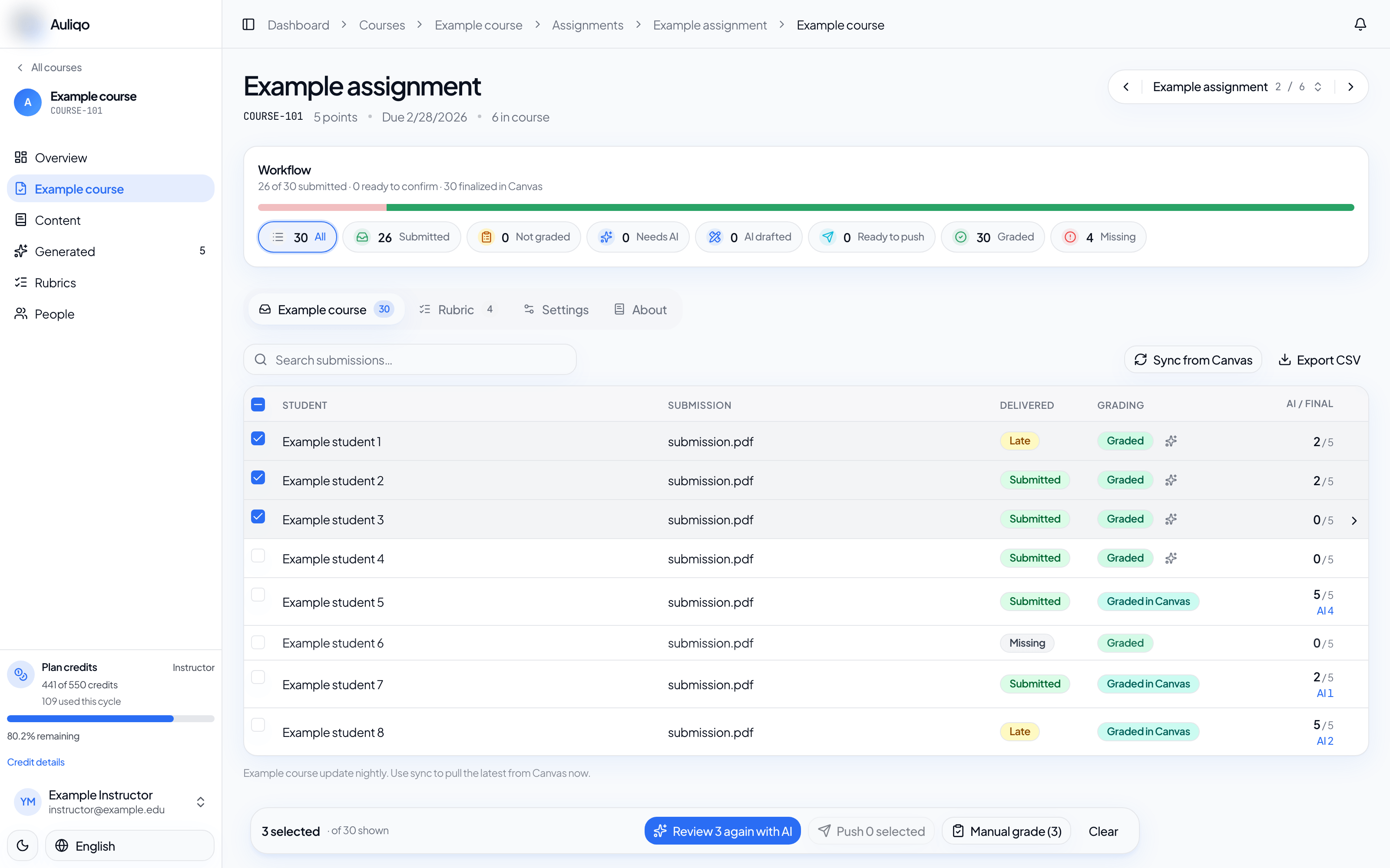 Anonymized bulk action bar