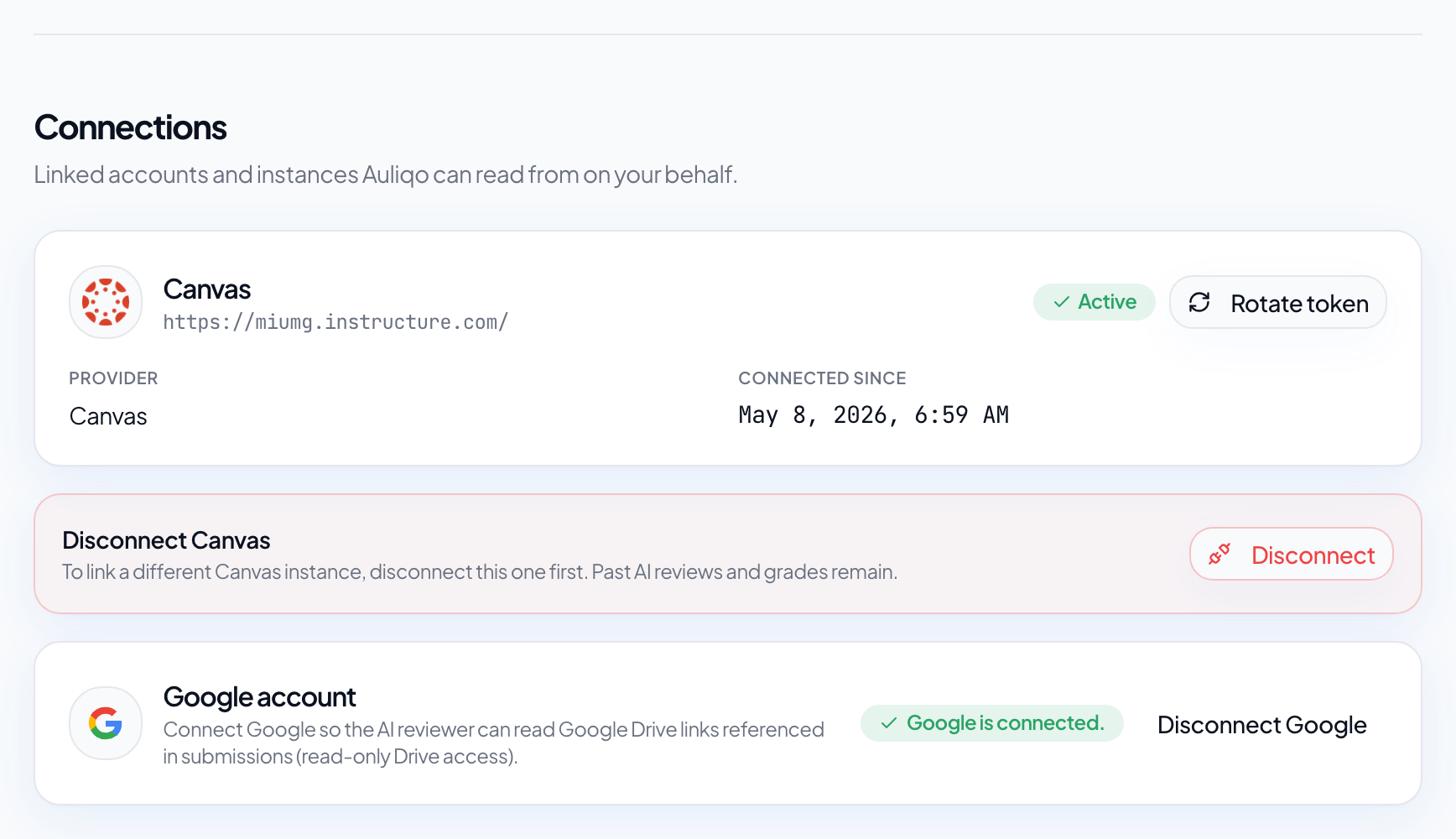 Anonymized Canvas connection form