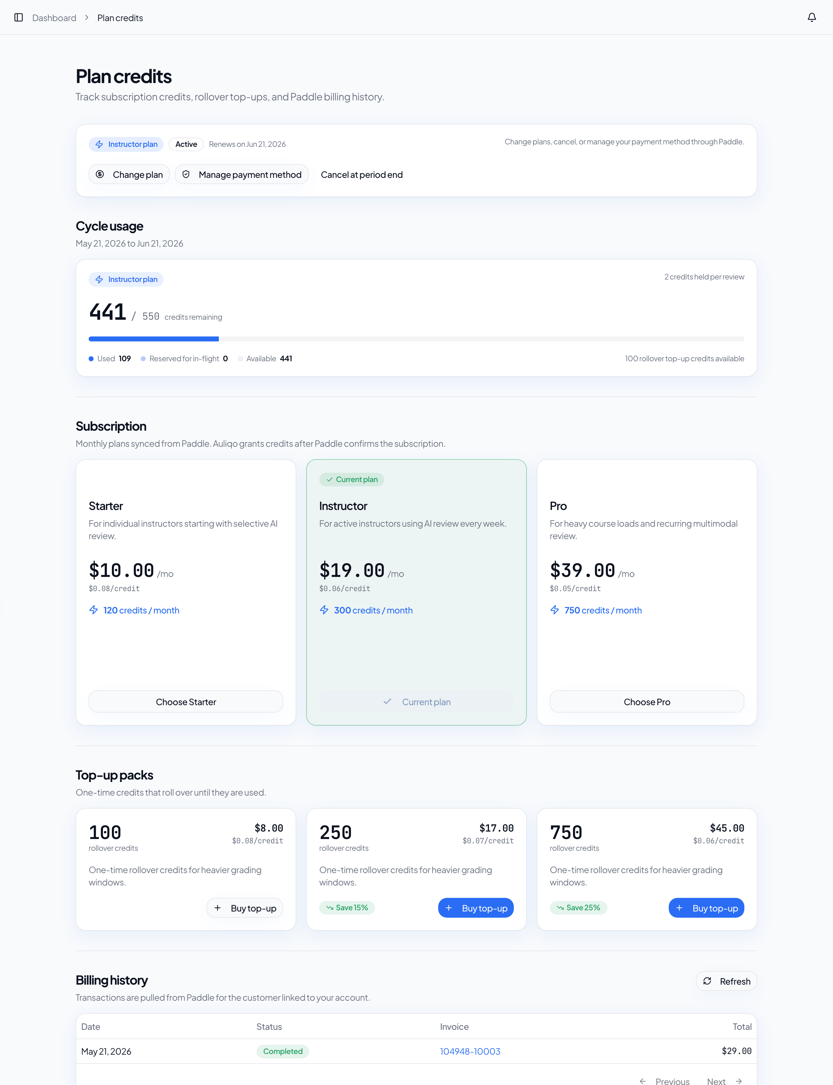 Anonymized credits page